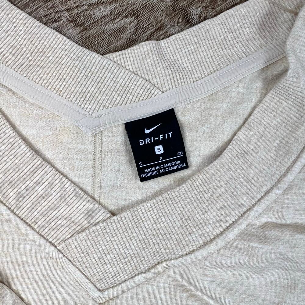 Nike Yoga Luxe Fleece V-Neck Sweatshirt Tan Oversized Slouchy Pullover Athletic - Picture 4 of 5
